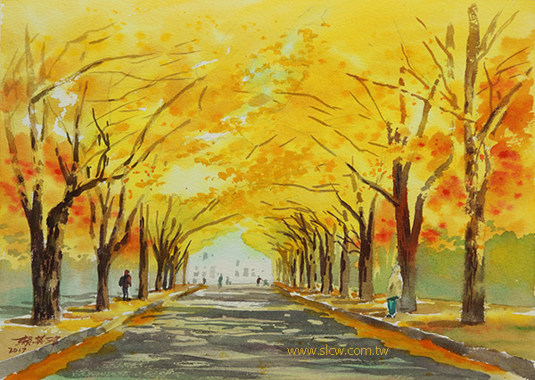 Ginkgo Avenue_painted by Lai Ying-Tse_銀杏大道_賴英澤 繪